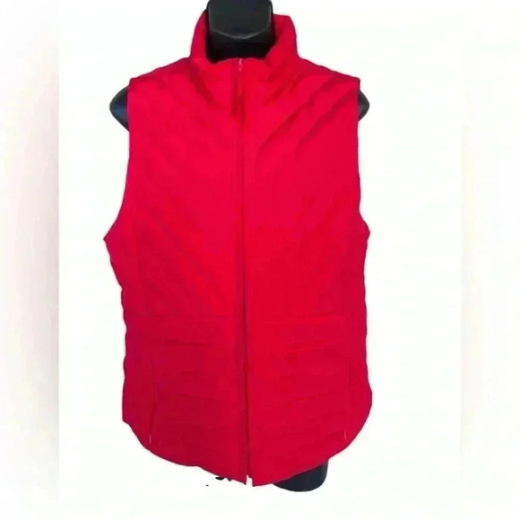 Loft women’s Red Puffer Vest, Size small front zipper beautiful strawberry red - Picture 4 of 10